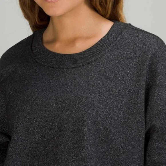 #222 NWT Lululemon Perfectly Oversized Cropped Crew *Sparkle Black Sz 12 (Rare) - Picture 3 of 9